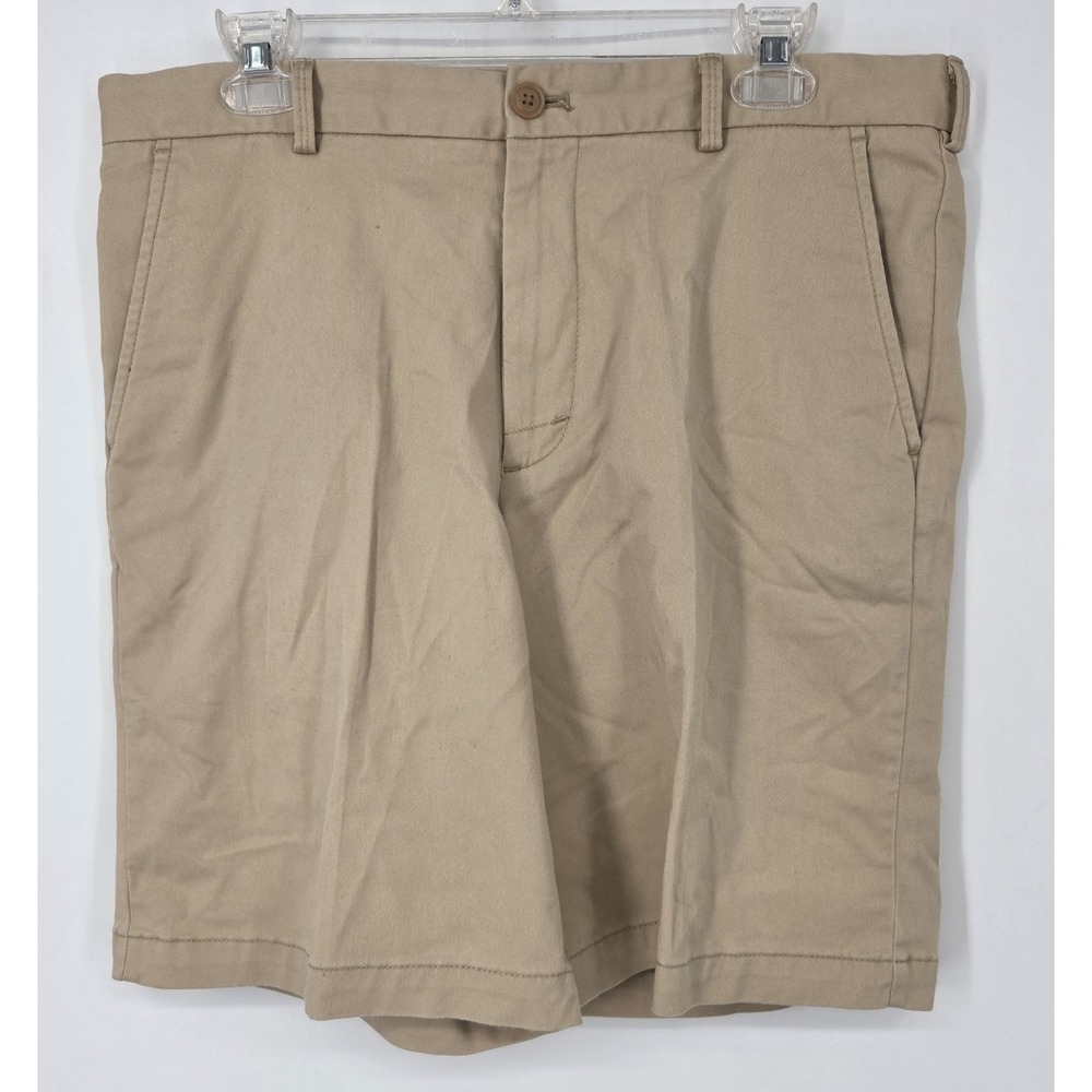 IZOD Saltwater Stretch Flat Front‎ Chino Shorts Tan Men's 33 Waist 9" Inseam